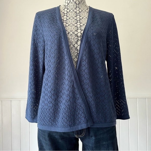 Jones New York Blue Open Front Pointelle Cardigan Size M - Picture 2 of 10